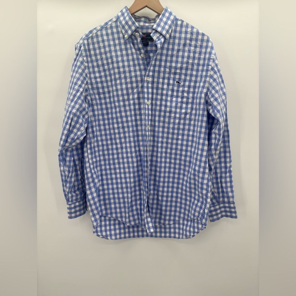 Vineyard Vines Men’s Tucker Shirt in Blue/White Gingham Size Medium